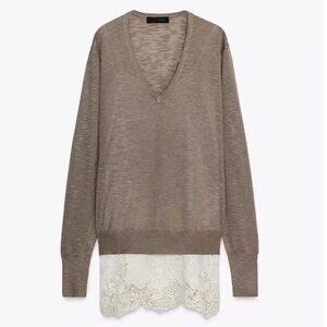 ZARA LONG SLEEVE T-SHIRT WITH A LACE TRIM